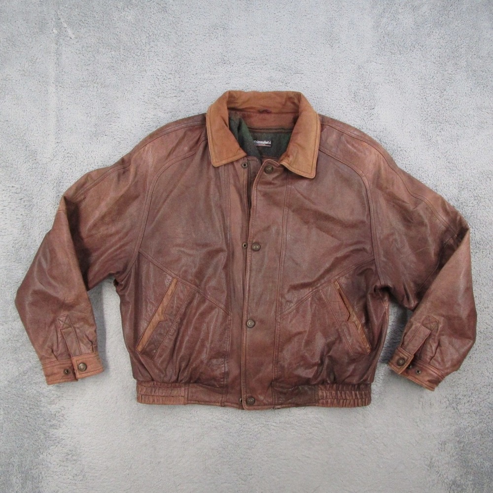 Adventure Bound Wilsons Leather Bomber Jacket Brown Thinsulate Plaid XL Mens